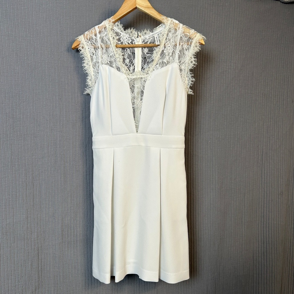 BCBGeneration Lace Inset Fit and Flare Mini Dress White Size 2